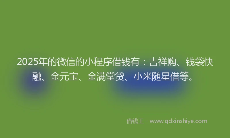 2025年的微信的小程序借钱有：吉祥购、钱袋快融、金元宝、金满堂贷、小米随星借等。