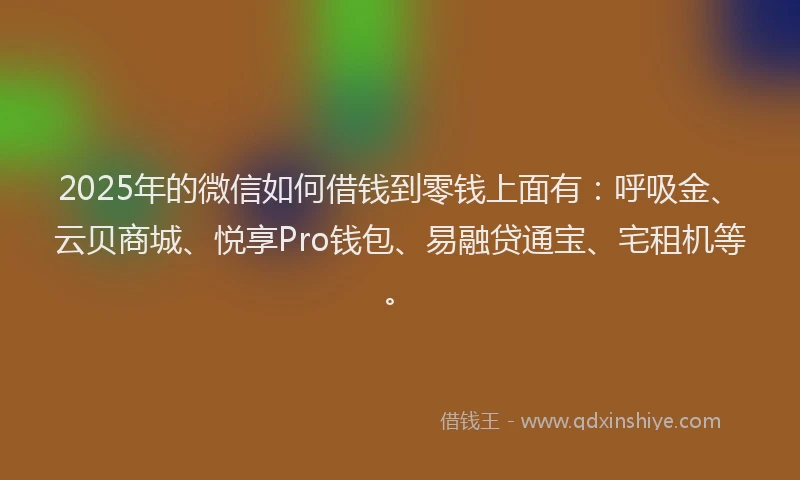 2025年的微信如何借钱到零钱上面有：呼吸金、云贝商城、悦享Pro钱包、易融贷通宝、宅租机等。