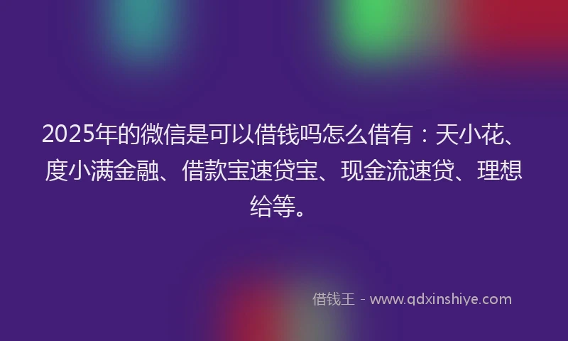 2025年的微信是可以借钱吗怎么借有：天小花、度小满金融、借款宝速贷宝、现金流速贷、理想给等。
