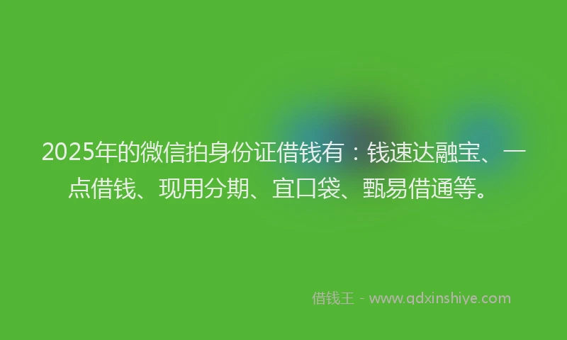2025年的微信拍身份证借钱有：钱速达融宝、一点借钱、现用分期、宜口袋、甄易借通等。