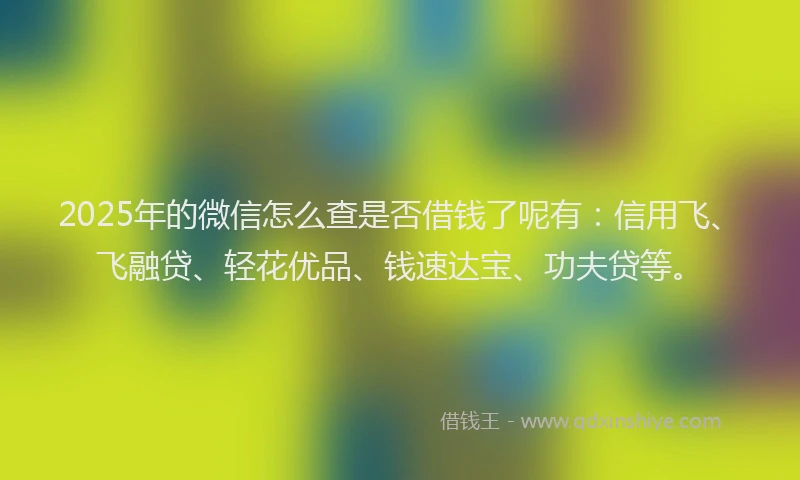 2025年的微信怎么查是否借钱了呢有：信用飞、飞融贷、轻花优品、钱速达宝、功夫贷等。