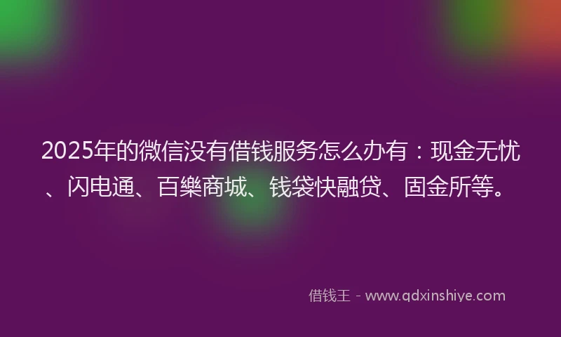 2025年的微信没有借钱服务怎么办有：现金无忧、闪电通、百樂商城、钱袋快融贷、固金所等。