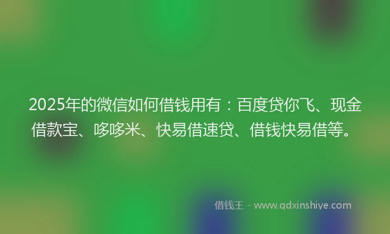 2025年的微信如何借钱用有：百度贷你飞、现金借款宝、哆哆米、快易借速贷、借钱快易借等。