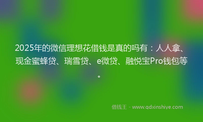 2025年的微信理想花借钱是真的吗有：人人拿、现金蜜蜂贷、瑞雪贷、e微贷、融悦宝Pro钱包等。