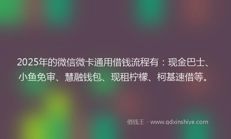 2025年的微信微卡通用借钱流程有：现金巴士、小鱼免审、慧融钱包、现租柠檬、柯基速借等。