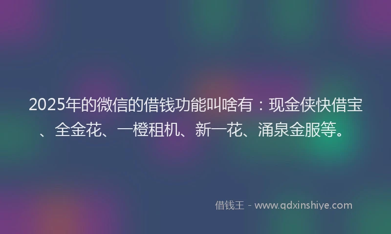 2025年的微信的借钱功能叫啥有：现金侠快借宝、全金花、一橙租机、新一花、涌泉金服等。