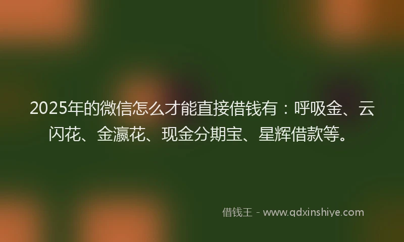 2025年的微信怎么才能直接借钱有：呼吸金、云闪花、金瀛花、现金分期宝、星辉借款等。