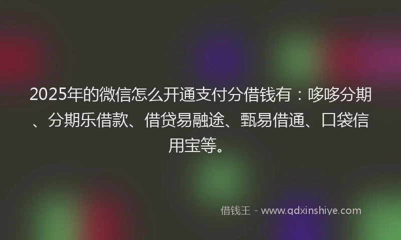 2025年的微信怎么开通支付分借钱有：哆哆分期、分期乐借款、借贷易融途、甄易借通、口袋信用宝等。