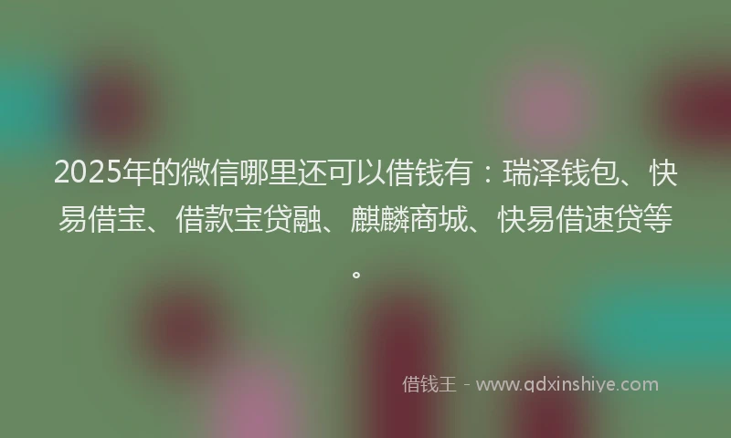 2025年的微信哪里还可以借钱有：瑞泽钱包、快易借宝、借款宝贷融、麒麟商城、快易借速贷等。