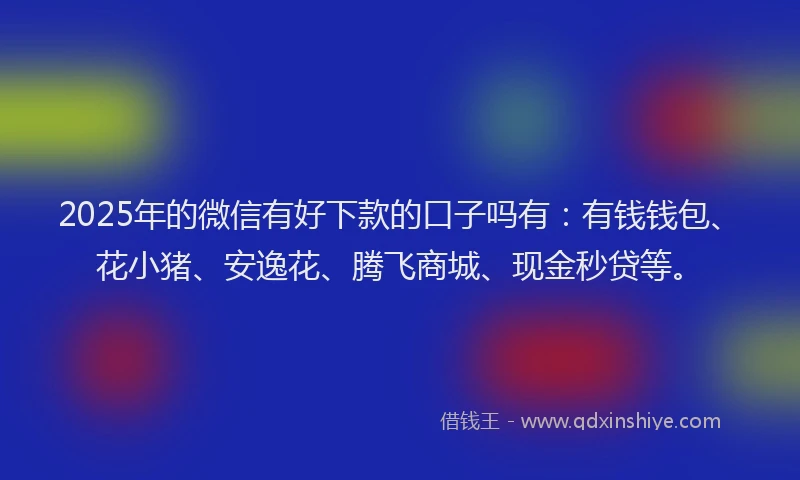 2025年的微信有好下款的口子吗有：有钱钱包、花小猪、安逸花、腾飞商城、现金秒贷等。