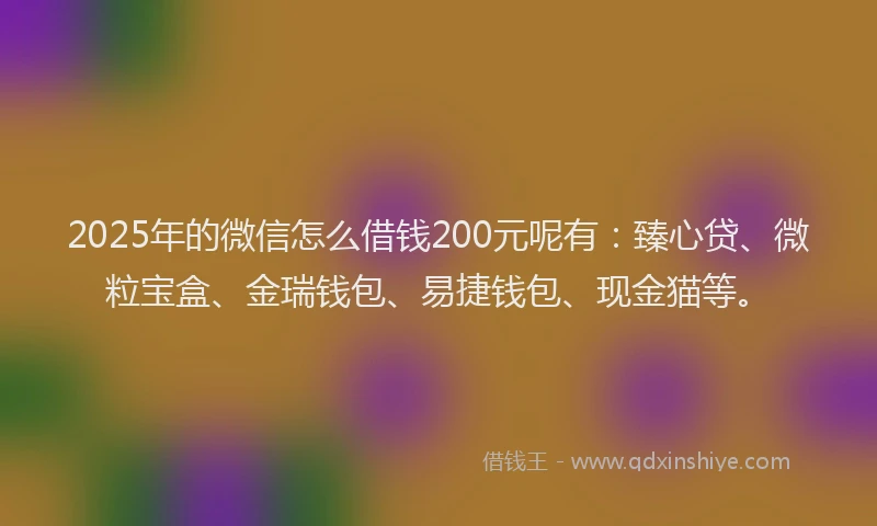 2025年的微信怎么借钱200元呢有：臻心贷、微粒宝盒、金瑞钱包、易捷钱包、现金猫等。
