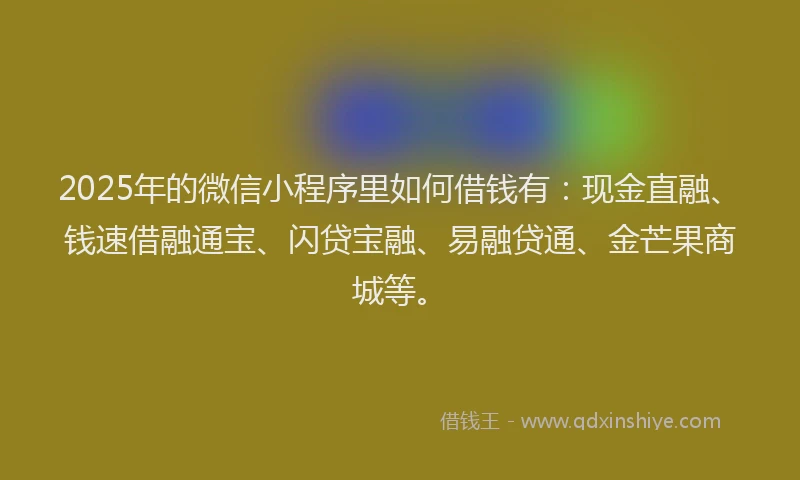 2025年的微信小程序里如何借钱有：现金直融、钱速借融通宝、闪贷宝融、易融贷通、金芒果商城等。