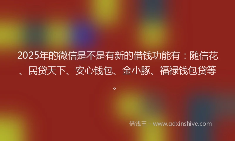 2025年的微信是不是有新的借钱功能有：随信花、民贷天下、安心钱包、金小豚、福禄钱包贷等。