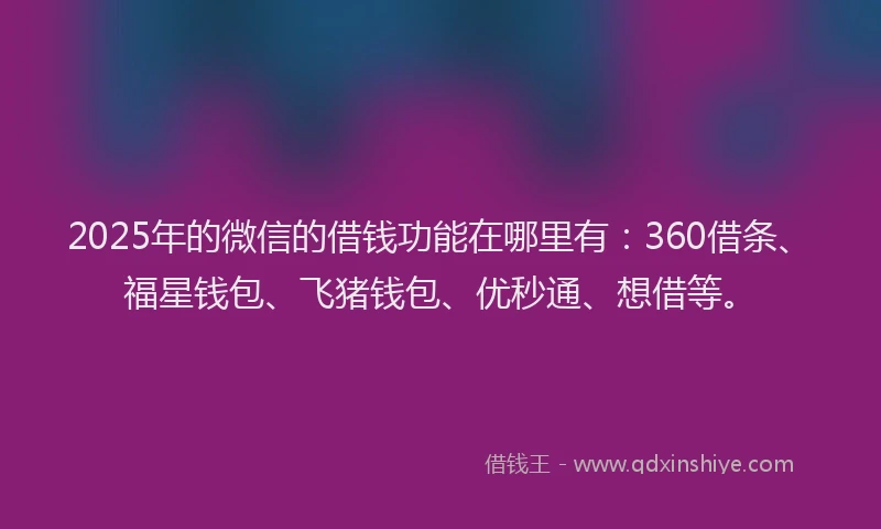 2025年的微信的借钱功能在哪里有：360借条、福星钱包、飞猪钱包、优秒通、想借等。