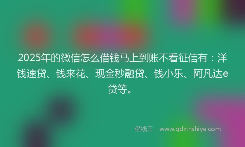 2025年的微信怎么借钱马上到账不看征信有：洋钱速贷、钱来花、现金秒融贷、钱小乐、阿凡达e贷等。