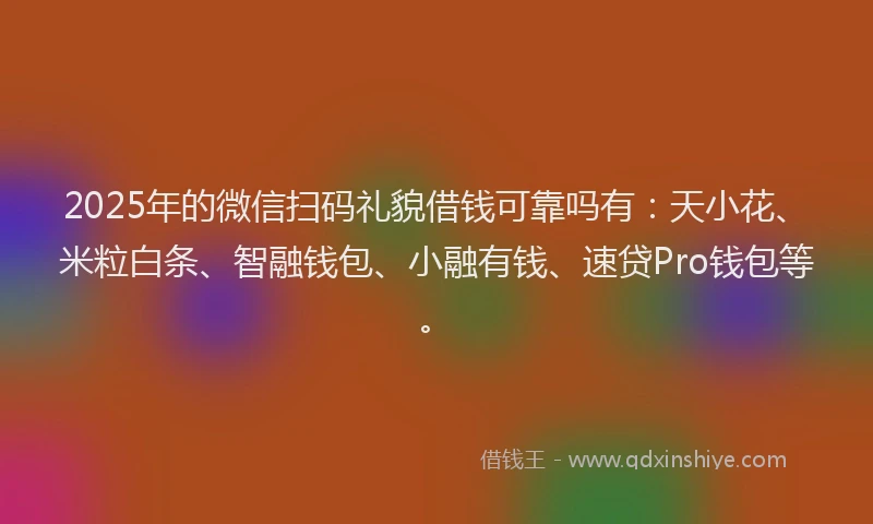 2025年的微信扫码礼貌借钱可靠吗有：天小花、米粒白条、智融钱包、小融有钱、速贷Pro钱包等。