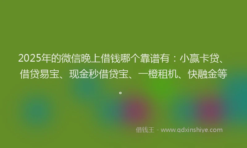 2025年的微信晚上借钱哪个靠谱有：小赢卡贷、借贷易宝、现金秒借贷宝、一橙租机、快融金等。