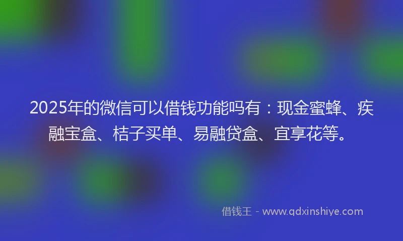 2025年的微信可以借钱功能吗有：现金蜜蜂、疾融宝盒、桔子买单、易融贷盒、宜享花等。