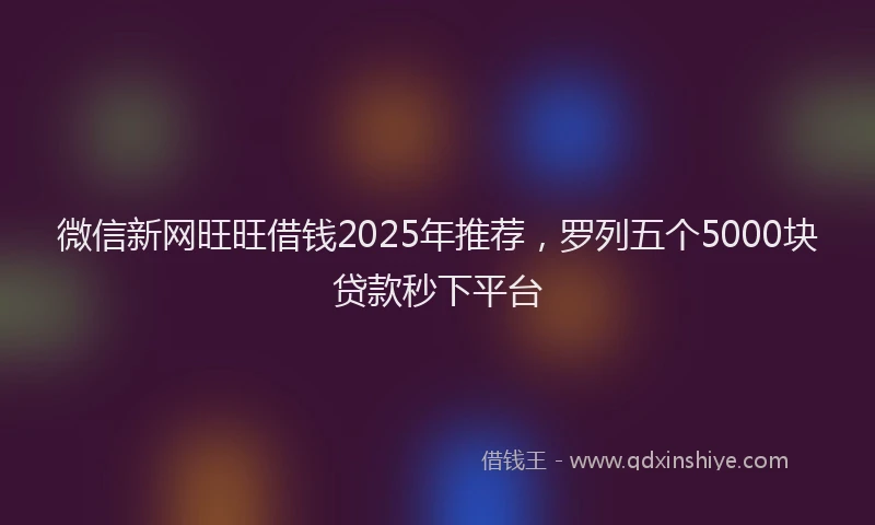 微信新网旺旺借钱2025年推荐，罗列五个5000块贷款秒下平台
