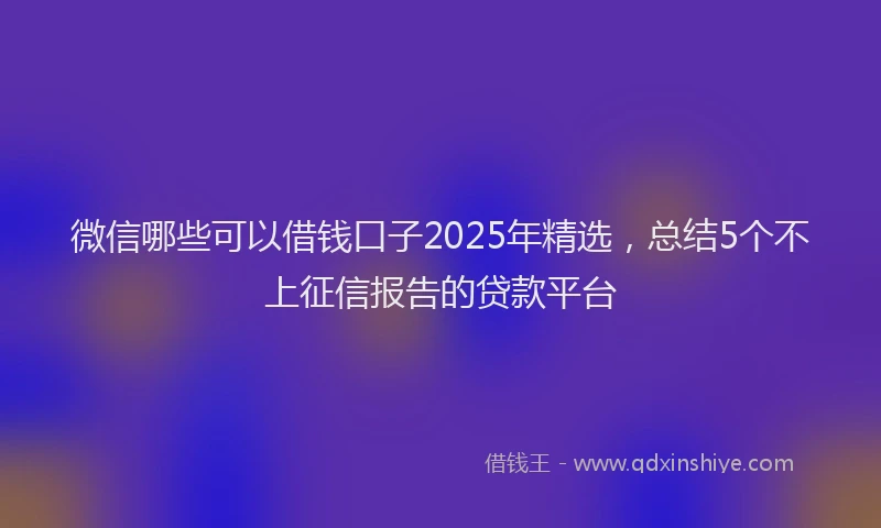 微信哪些可以借钱口子2025年精选，总结5个不上征信报告的贷款平台