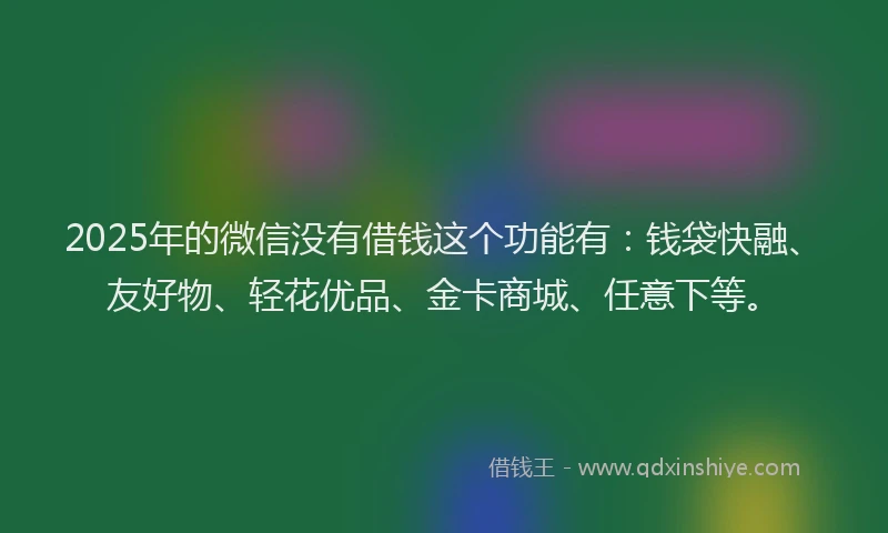 2025年的微信没有借钱这个功能有：钱袋快融、友好物、轻花优品、金卡商城、任意下等。