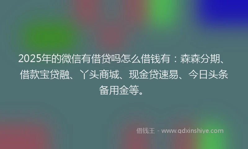 2025年的微信有借贷吗怎么借钱有：森森分期、借款宝贷融、丫头商城、现金贷速易、今日头条备用金等。
