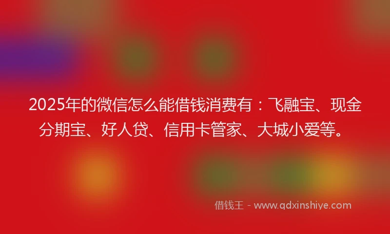 2025年的微信怎么能借钱消费有：飞融宝、现金分期宝、好人贷、信用卡管家、大城小爱等。