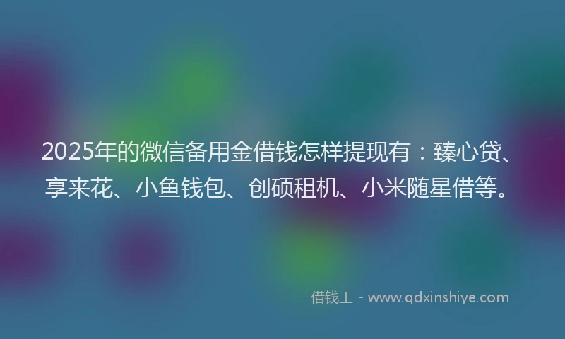 2025年的微信备用金借钱怎样提现有：臻心贷、享来花、小鱼钱包、创硕租机、小米随星借等。
