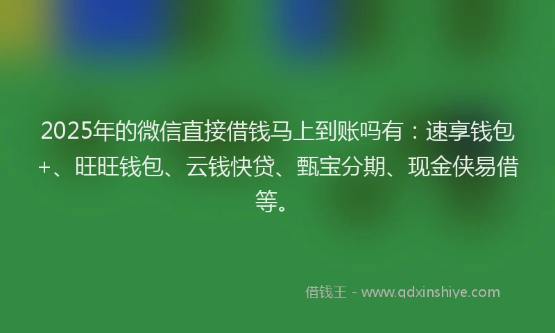 2025年的微信直接借钱马上到账吗有：速享钱包+、旺旺钱包、云钱快贷、甄宝分期、现金侠易借等。