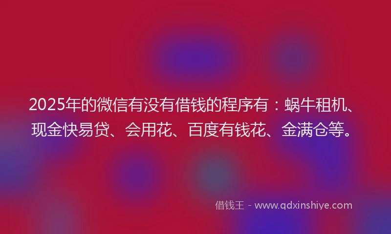 2025年的微信有没有借钱的程序有：蜗牛租机、现金快易贷、会用花、百度有钱花、金满仓等。