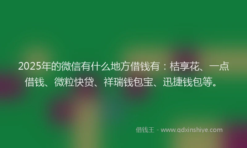2025年的微信有什么地方借钱有：桔享花、一点借钱、微粒快贷、祥瑞钱包宝、迅捷钱包等。