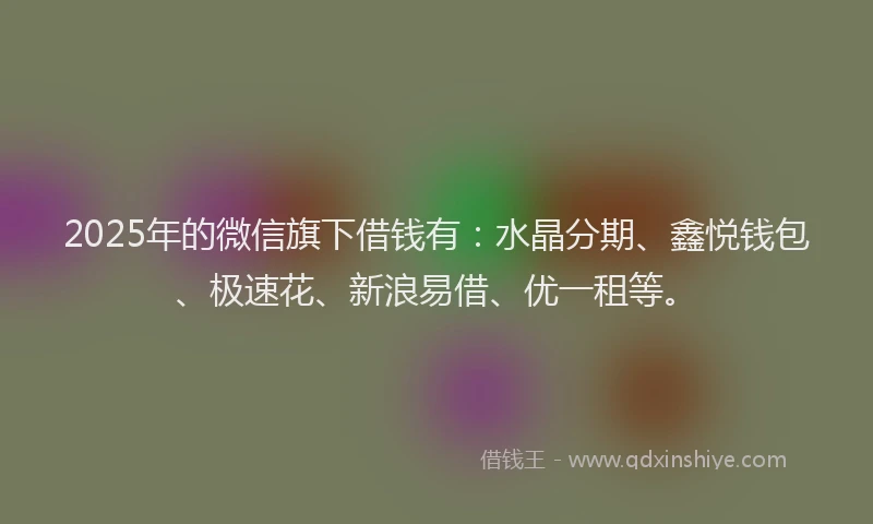 2025年的微信旗下借钱有：水晶分期、鑫悦钱包、极速花、新浪易借、优一租等。