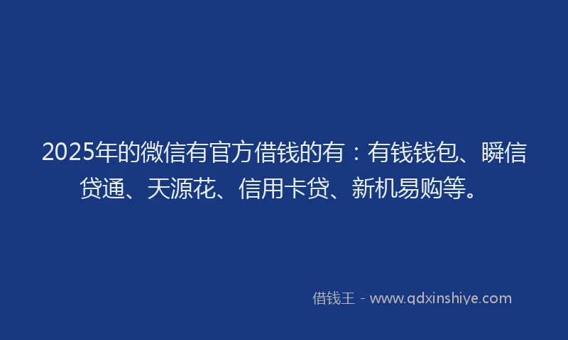 2025年的微信有官方借钱的有：有钱钱包、瞬信贷通、天源花、信用卡贷、新机易购等。