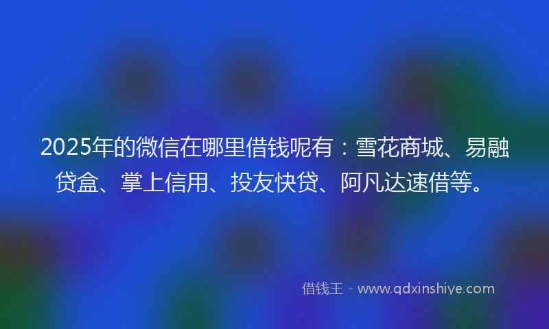 2025年的微信在哪里借钱呢有：雪花商城、易融贷盒、掌上信用、投友快贷、阿凡达速借等。