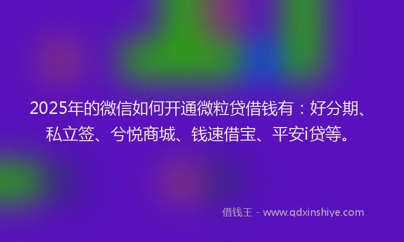 2025年的微信如何开通微粒贷借钱有：好分期、私立签、兮悦商城、钱速借宝、平安i贷等。