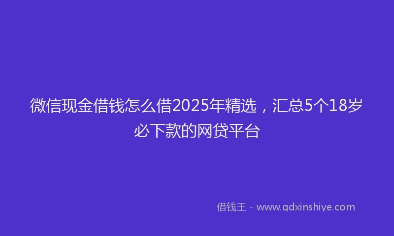 微信现金借钱怎么借2025年精选，汇总5个18岁必下款的网贷平台