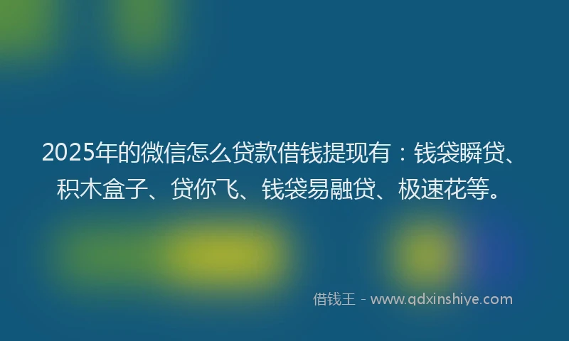 2025年的微信怎么贷款借钱提现有：钱袋瞬贷、积木盒子、贷你飞、钱袋易融贷、极速花等。