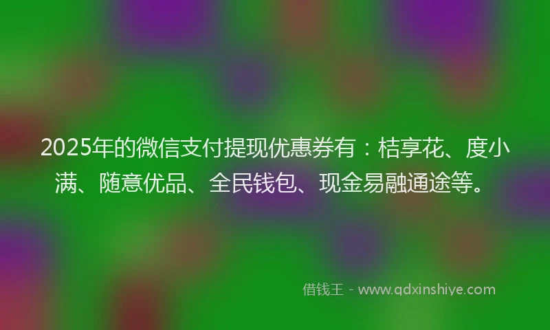 2025年的微信支付提现优惠券有：桔享花、度小满、随意优品、全民钱包、现金易融通途等。
