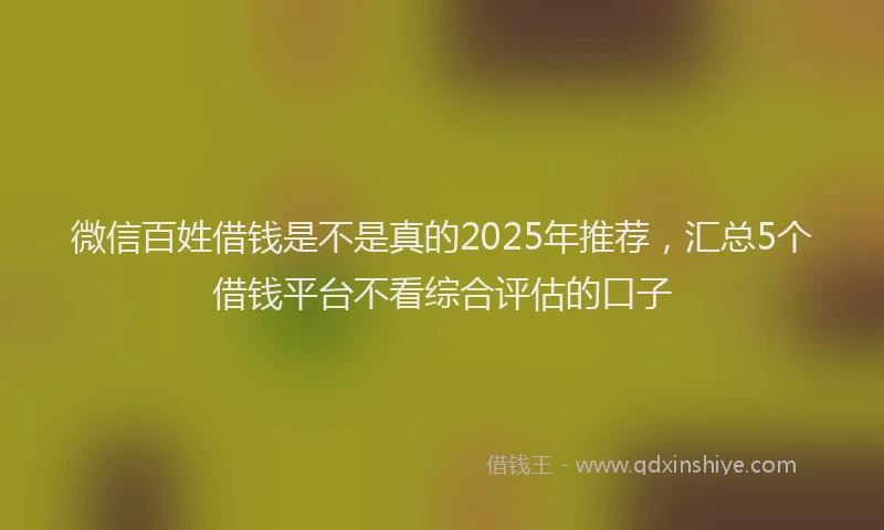 微信百姓借钱是不是真的2025年推荐，汇总5个借钱平台不看综合评估的口子