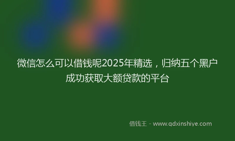 微信怎么可以借钱呢2025年精选，归纳五个黑户成功获取大额贷款的平台