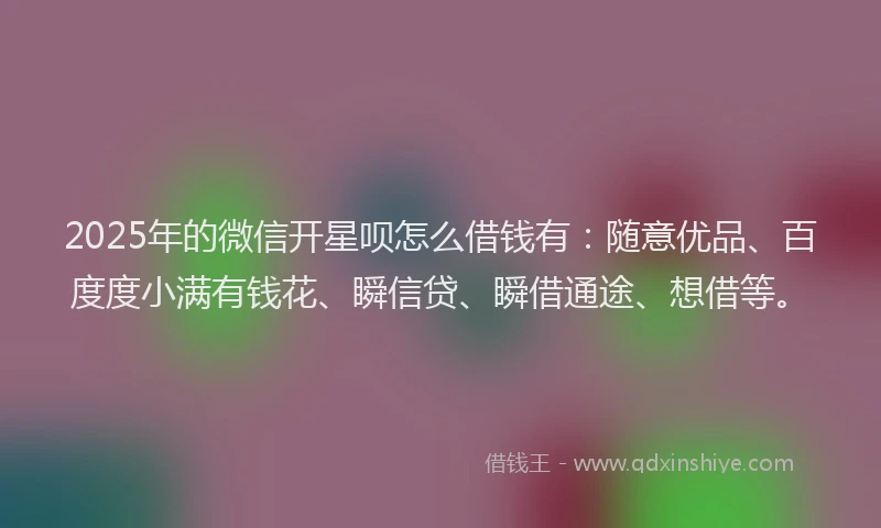 2025年的微信开星呗怎么借钱有：随意优品、百度度小满有钱花、瞬信贷、瞬借通途、想借等。