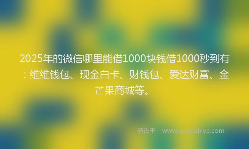 2025年的微信哪里能借1000块钱借1000秒到有：维维钱包、现金白卡、财钱包、爱达财富、金芒果商城等。