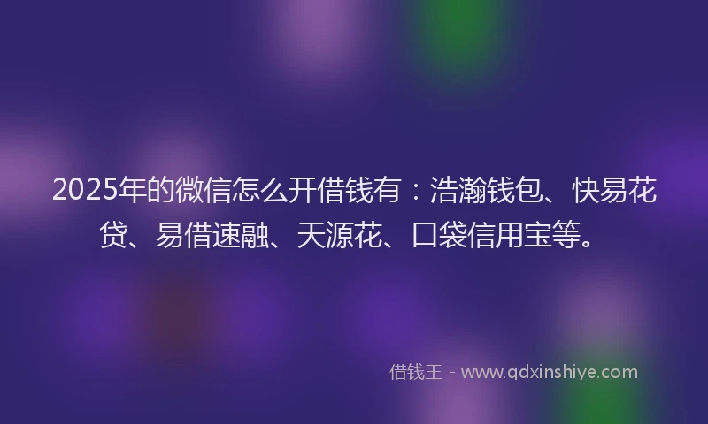 2025年的微信怎么开借钱有：浩瀚钱包、快易花贷、易借速融、天源花、口袋信用宝等。