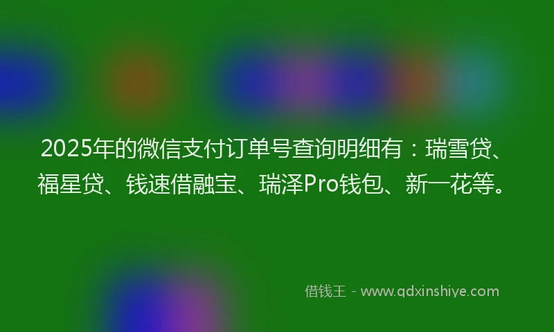 2025年的微信支付订单号查询明细有：瑞雪贷、福星贷、钱速借融宝、瑞泽Pro钱包、新一花等。