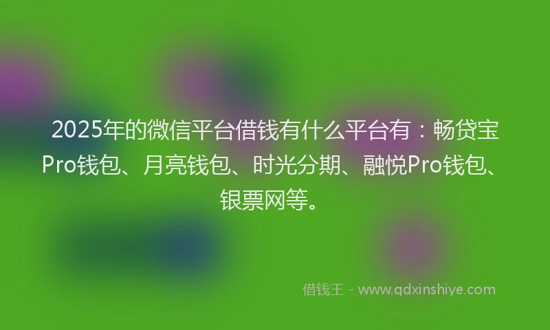 2025年的微信平台借钱有什么平台有：畅贷宝Pro钱包、月亮钱包、时光分期、融悦Pro钱包、银票网等。