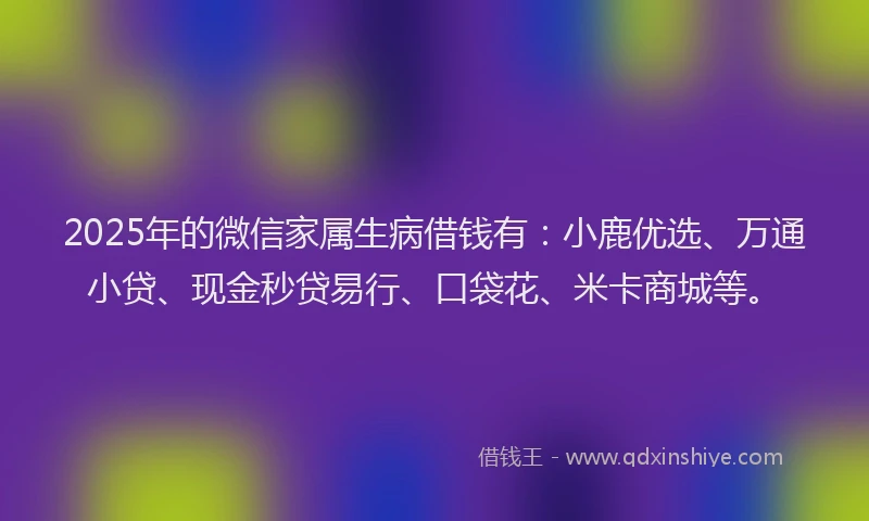 2025年的微信家属生病借钱有：小鹿优选、万通小贷、现金秒贷易行、口袋花、米卡商城等。