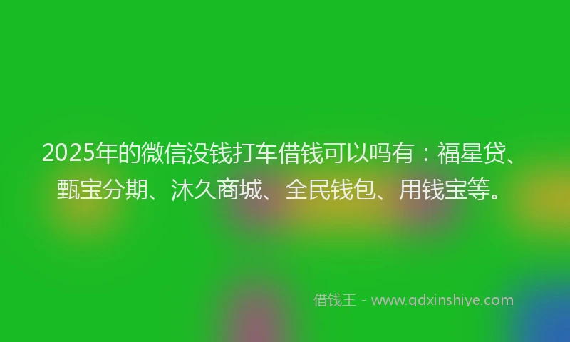 2025年的微信没钱打车借钱可以吗有：福星贷、甄宝分期、沐久商城、全民钱包、用钱宝等。