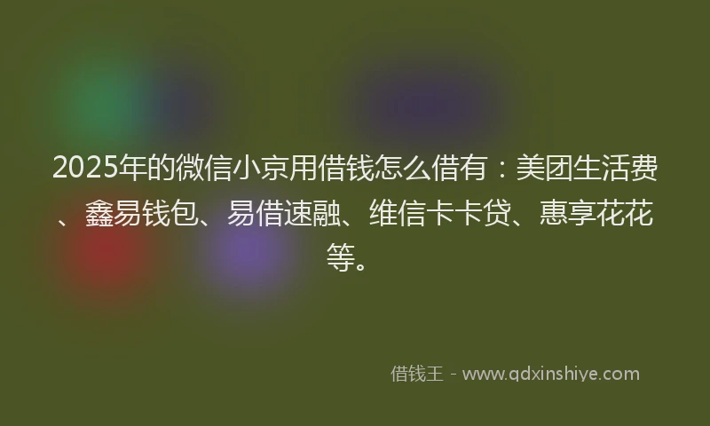 2025年的微信小京用借钱怎么借有：美团生活费、鑫易钱包、易借速融、维信卡卡贷、惠享花花等。