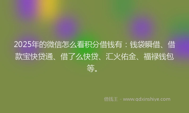 2025年的微信怎么看积分借钱有：钱袋瞬借、借款宝快贷通、借了么快贷、汇火佑金、福禄钱包等。