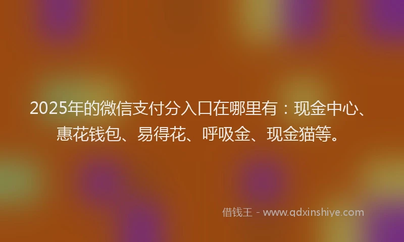 2025年的微信支付分入口在哪里有：现金中心、惠花钱包、易得花、呼吸金、现金猫等。